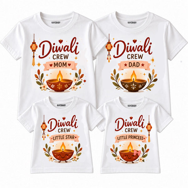 Diwali Crew Family Matching T-Shirts | Mom, Dad, Little Star & Little Princess(Set of 4)