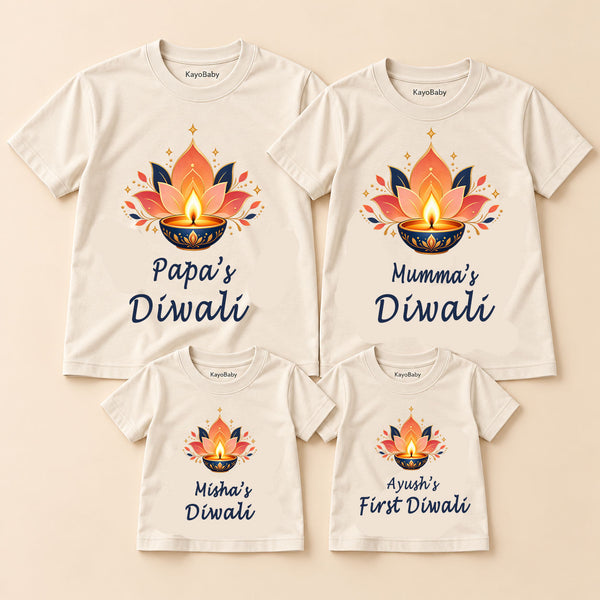 Diwali Family Matching T-Shirts | Papa's, Mumma's & Kids' Diwali Tees (Set of 4)