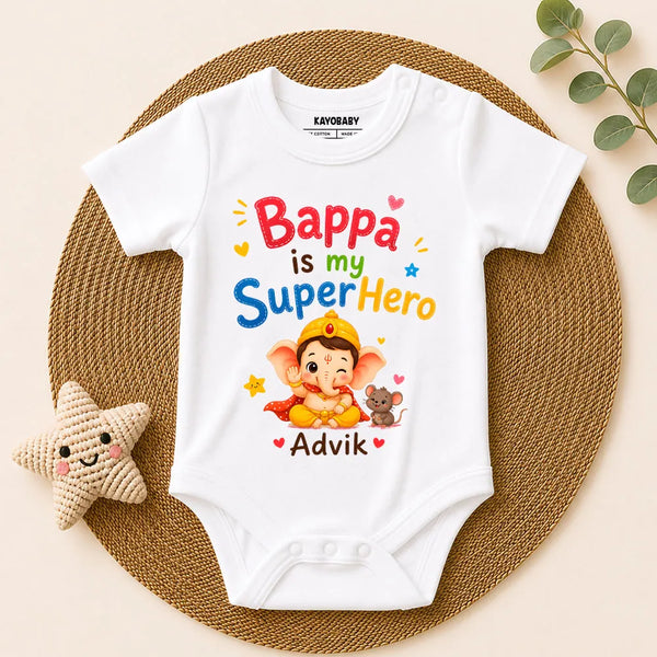 Bappa Is My Superhero Personalized Baby Romper