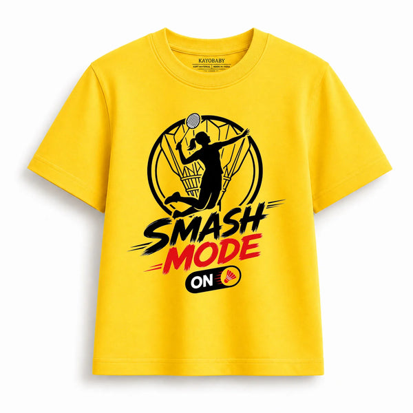 Smash Mode ON Kids Badminton T-Shirt | Sports Graphic Tee for Boys & Girls