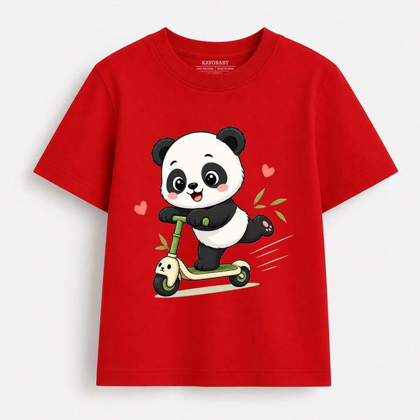 Cute Panda on Scooter Kids T-Shirt | Adorable Animal Graphic Tee for Boys & Girls