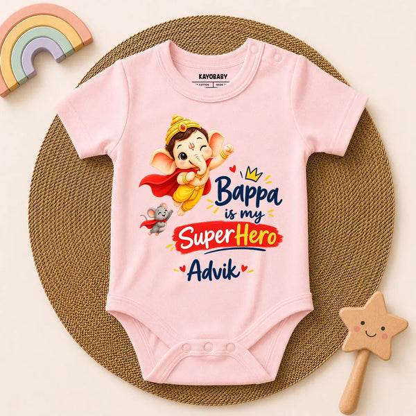 Bappa Is My Superhero-2 Personalized Baby Romper