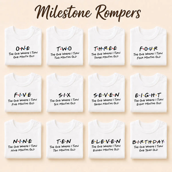 12-Piece Baby Milestone Romper Set(1 Months to 1 Year)