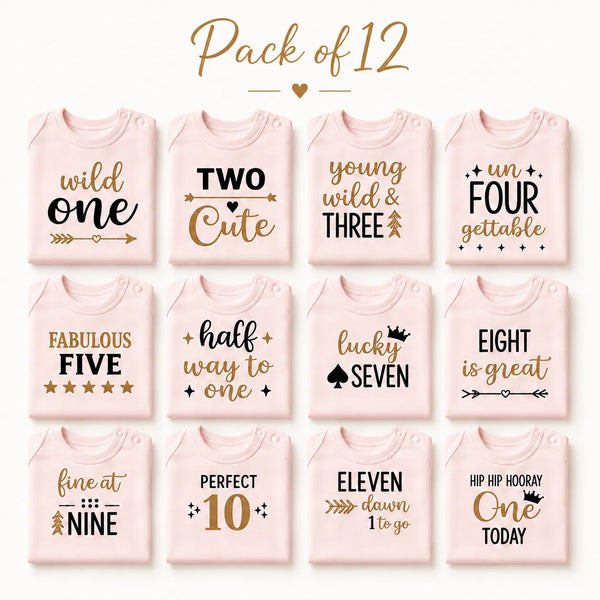 Baby Milestone Gift Set 0- 12 Month - Pack of 12 Rompers