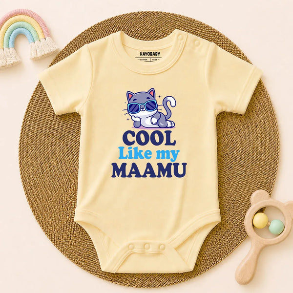 Cool Like My Mamu baby romper yellow KayoBaby India