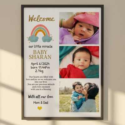 KayoBaby baby birth frame with three images personalized India