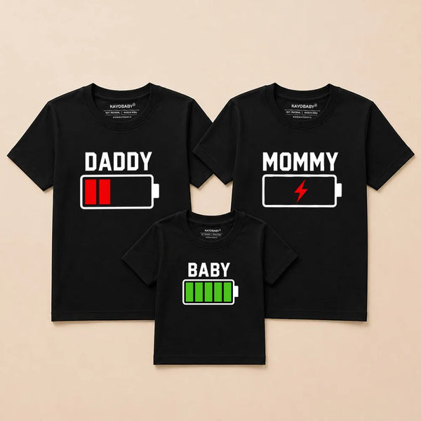 Daddy, Mommy & Baby Battery Matching Family T-Shirts