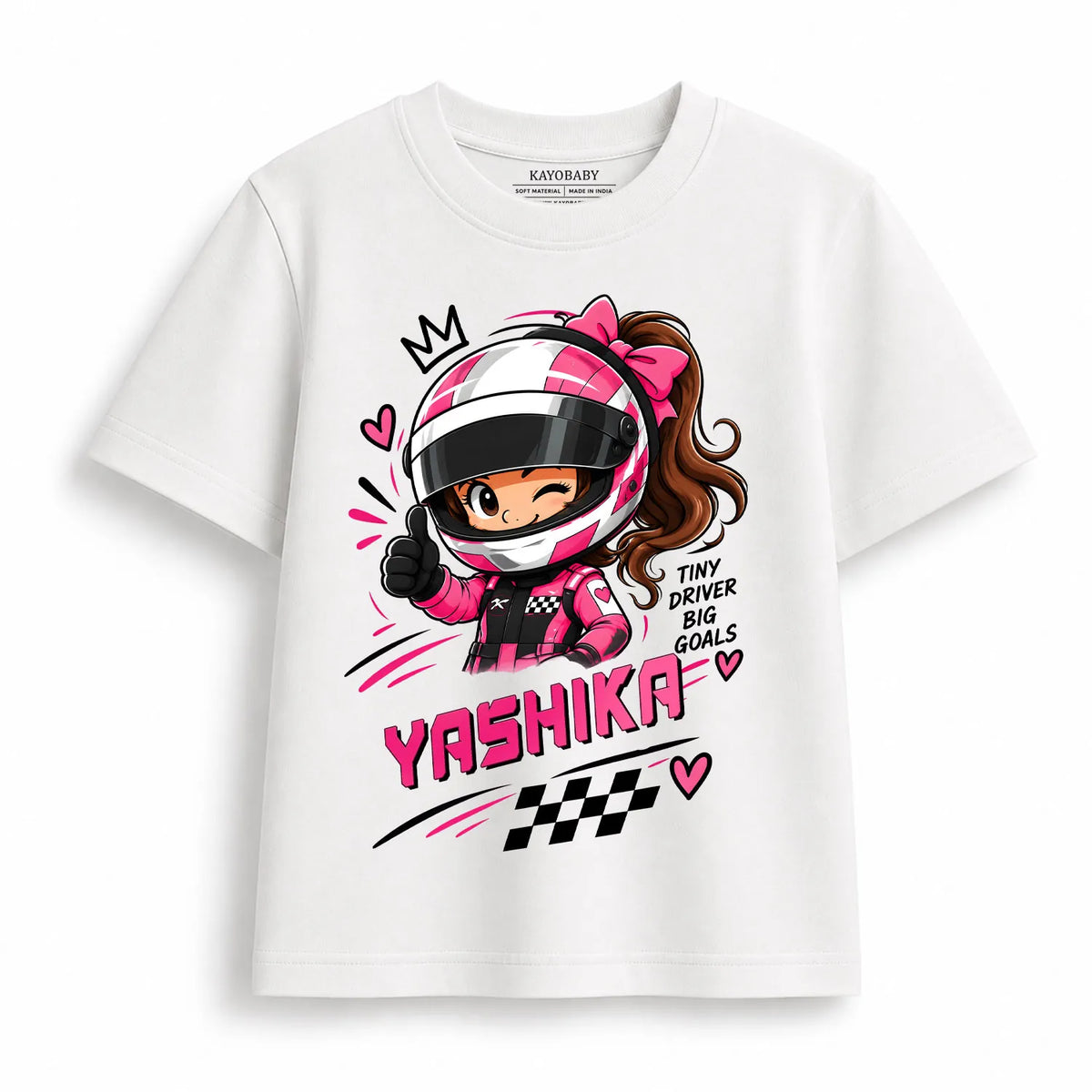 Personalized Racing Girl T-Shirt for Kids | Custom Name Motorsport Tee