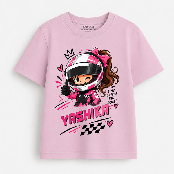 Personalized Racing Girl T-Shirt for Kids | Custom Name Motorsport Tee