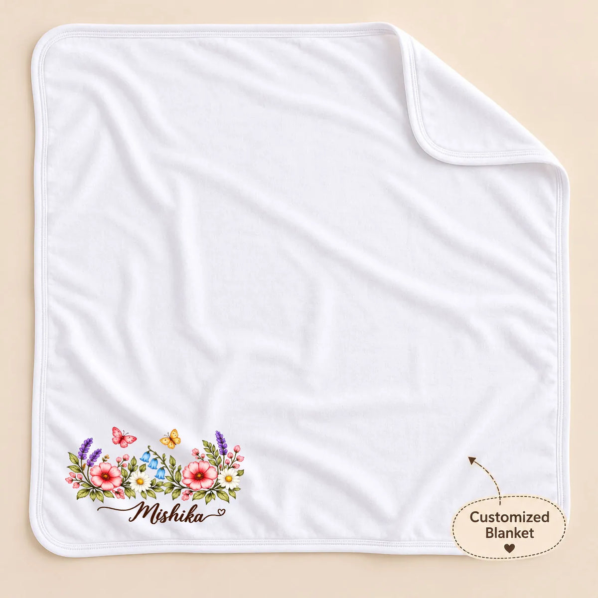 Personalized Hello World Newborn Baby Gift Set with Floral Name Swaddle
