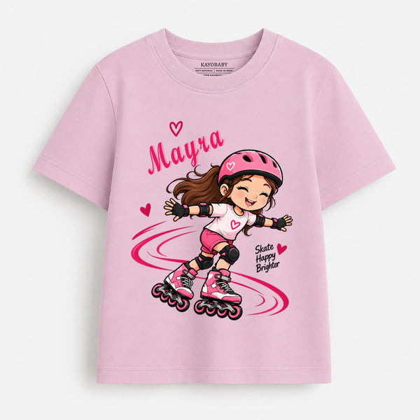 Personalized Roller Skating Girl T-Shirt for Kids | Custom Name Skate Tee