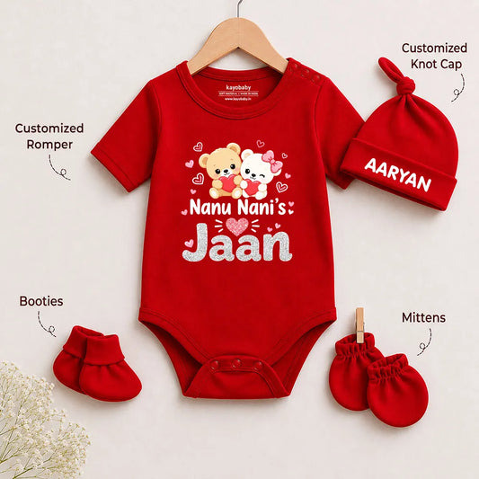 Nanu Nani's  Jaan Romper Set with Cap / Mitten / Booties For Newborn