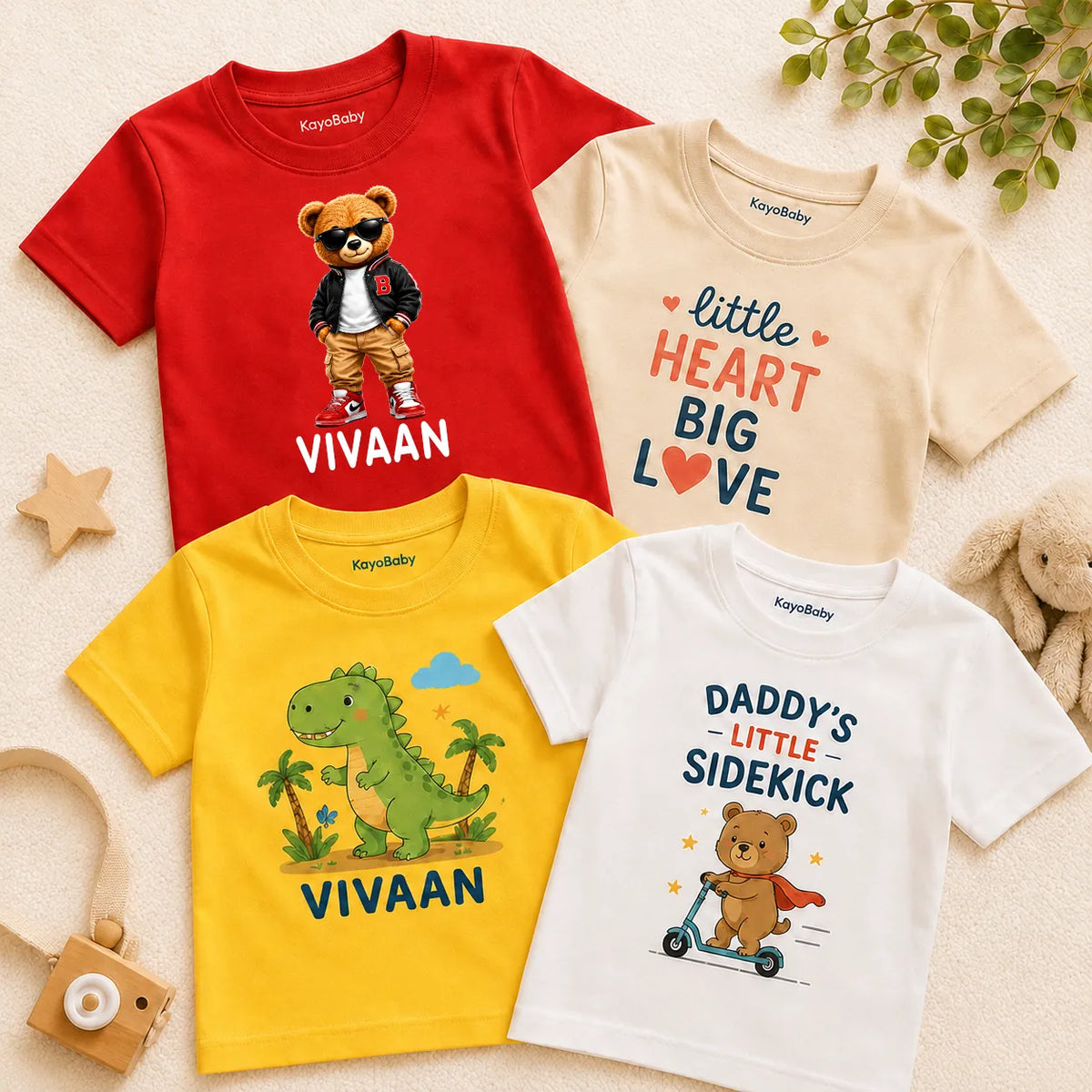 Personalized Kids T-Shirt Combo Pack of 4 | Custom Name Cotton Half Sleeve Tees for Boys