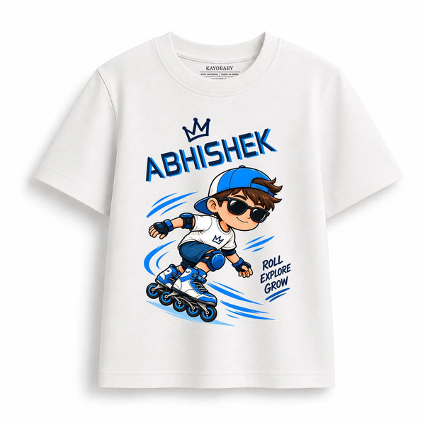 Personalized Roller Skating Boy T-Shirt for Kids | Custom Name Skate Tee