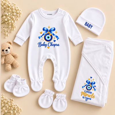 Personalized Evil Eye Newborn Baby Gift Set – Baby Welcome Outfit