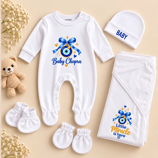 Personalized Evil Eye Newborn Baby Gift Set – Baby Welcome Outfit