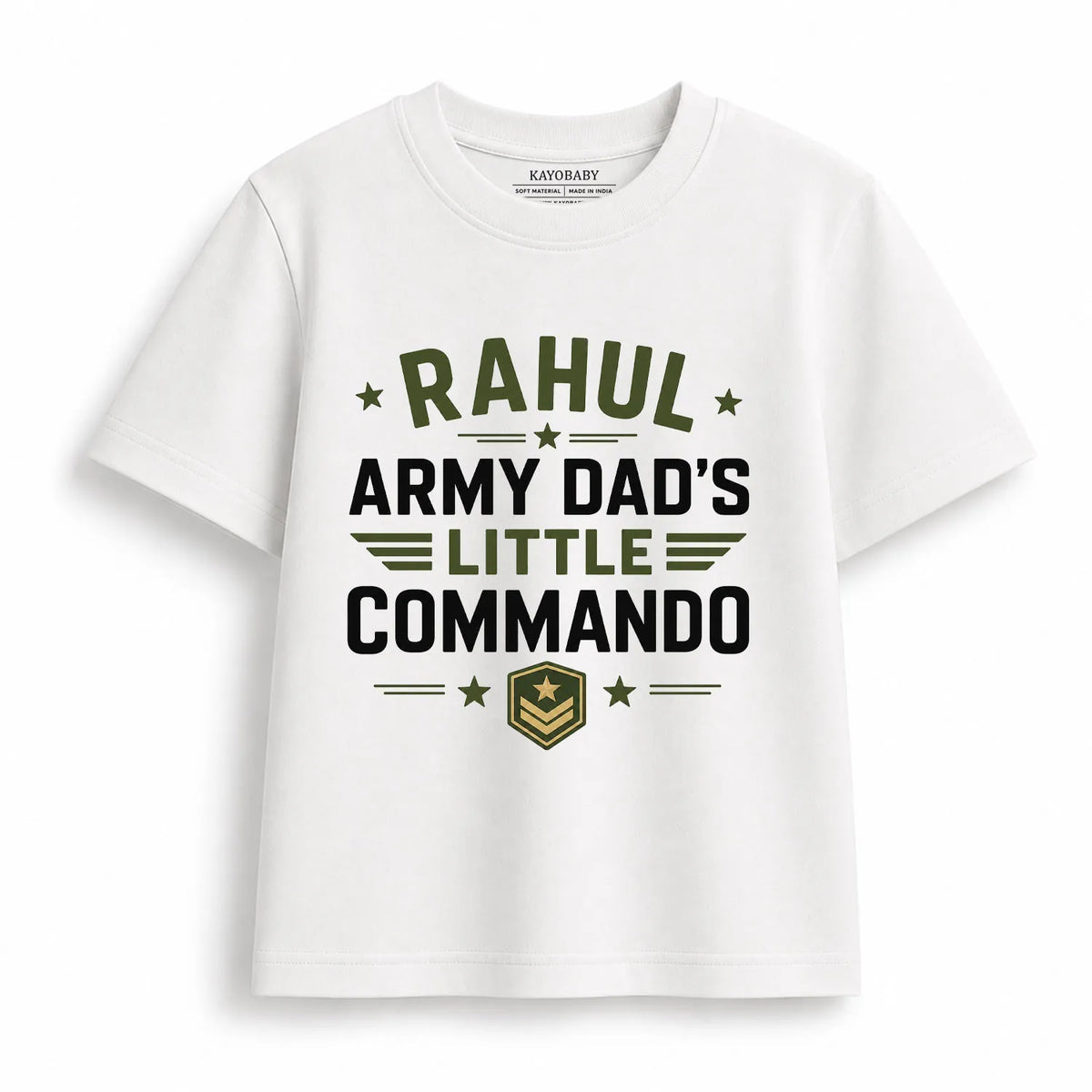 Personalized Army Dad's Little Commando Kids T-Shirt | Custom Name Military Tee for Boys & Girls