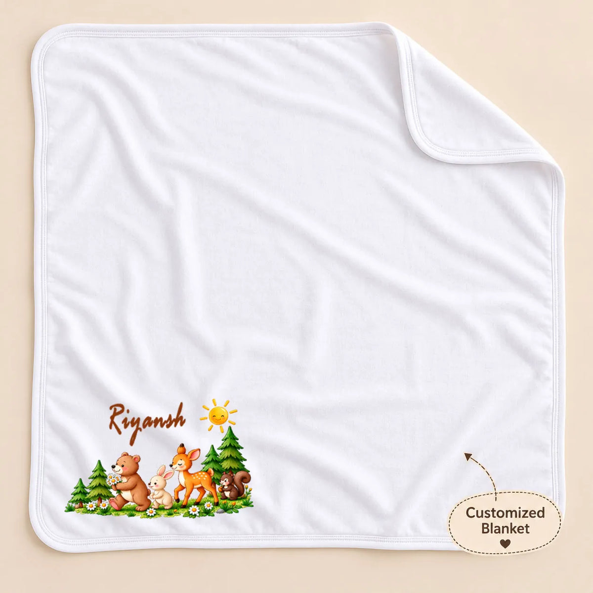 Personalized Hello World Newborn Baby Gift Set with Woodland Animal Swaddle