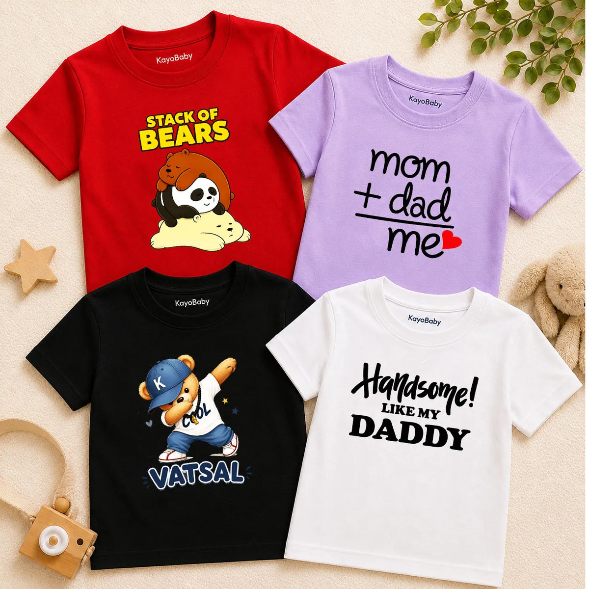 Kids Cotton T-Shirt Combo Pack of 4 | Personalized, Family Love & Cute Graphic Tees