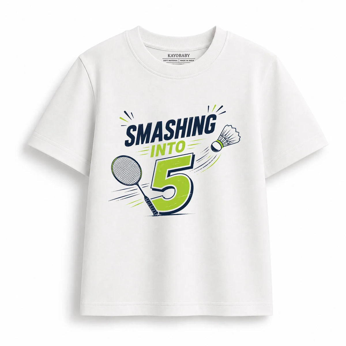 Smashing Into 5 Kids Birthday T-Shirt | Badminton 5th Birthday Tee for Boys & Girls