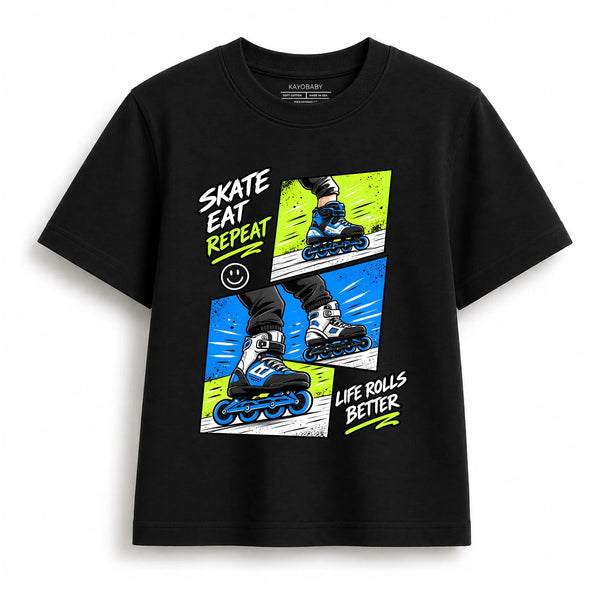 Skate Eat Repeat Kids T-Shirt | Roller Skating Graphic Tee for Kids