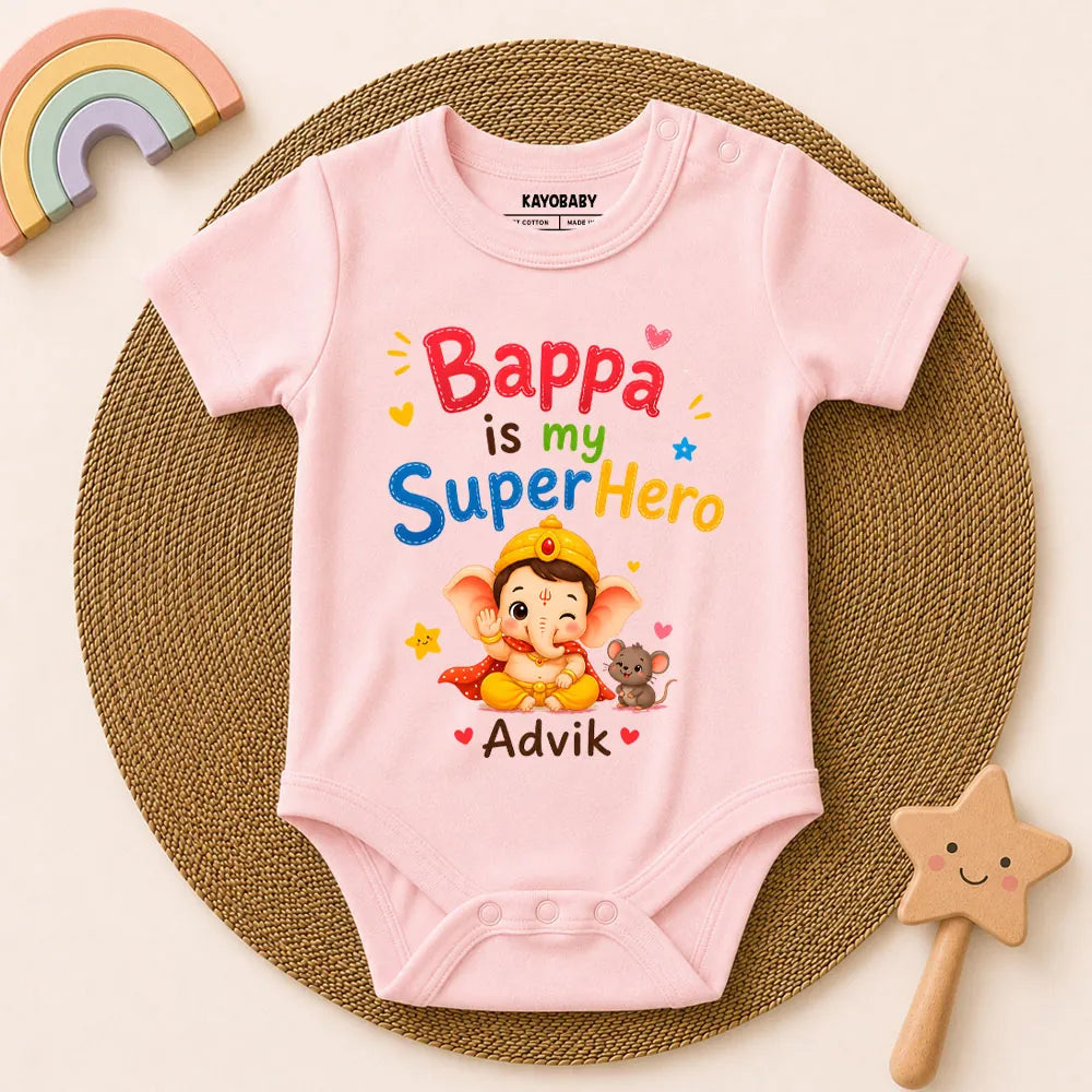 Bappa Is My Superhero Personalized Baby Romper