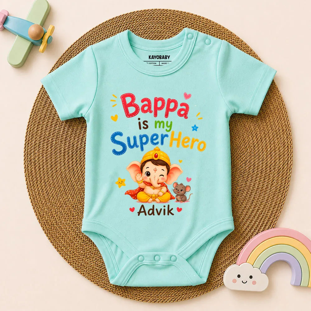 Bappa Is My Superhero Personalized Baby Romper