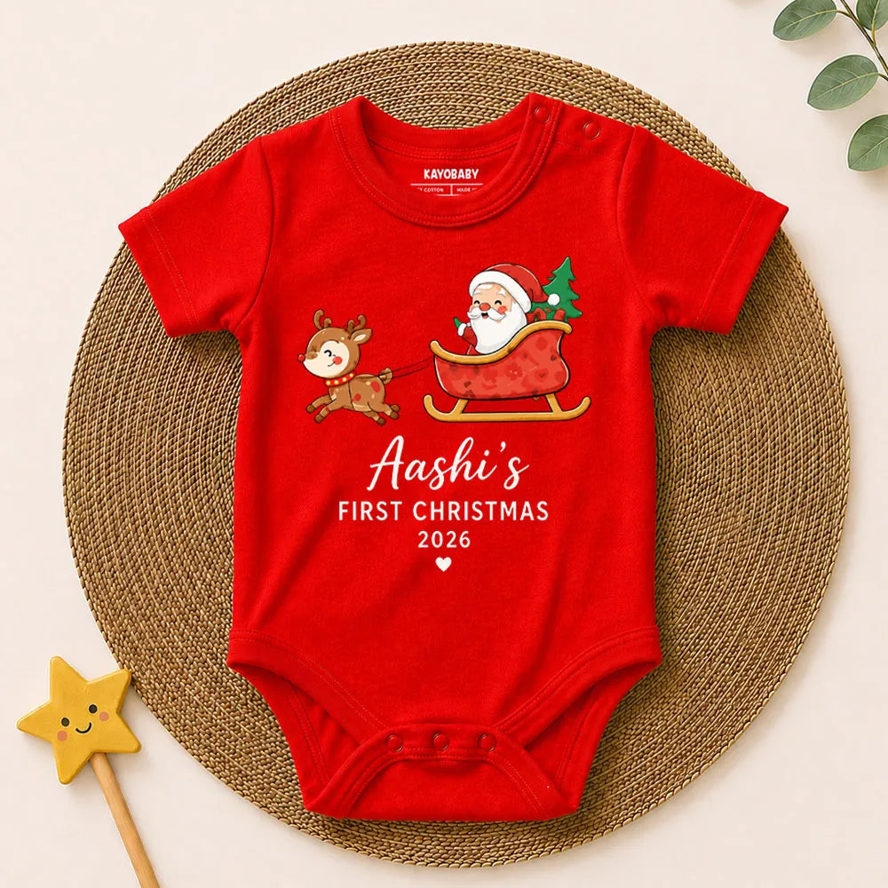 Personalized First Christmas 2026 Romper – Custom Baby Name Christmas Outfit