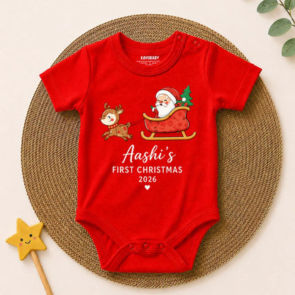 Personalized First Christmas 2026 Romper – Custom Baby Name Christmas Outfit