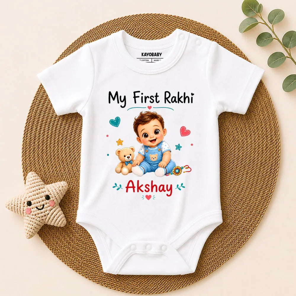 Personalized My First Rakhi Romper | Custom Baby Name Raksha Bandhan Outfit