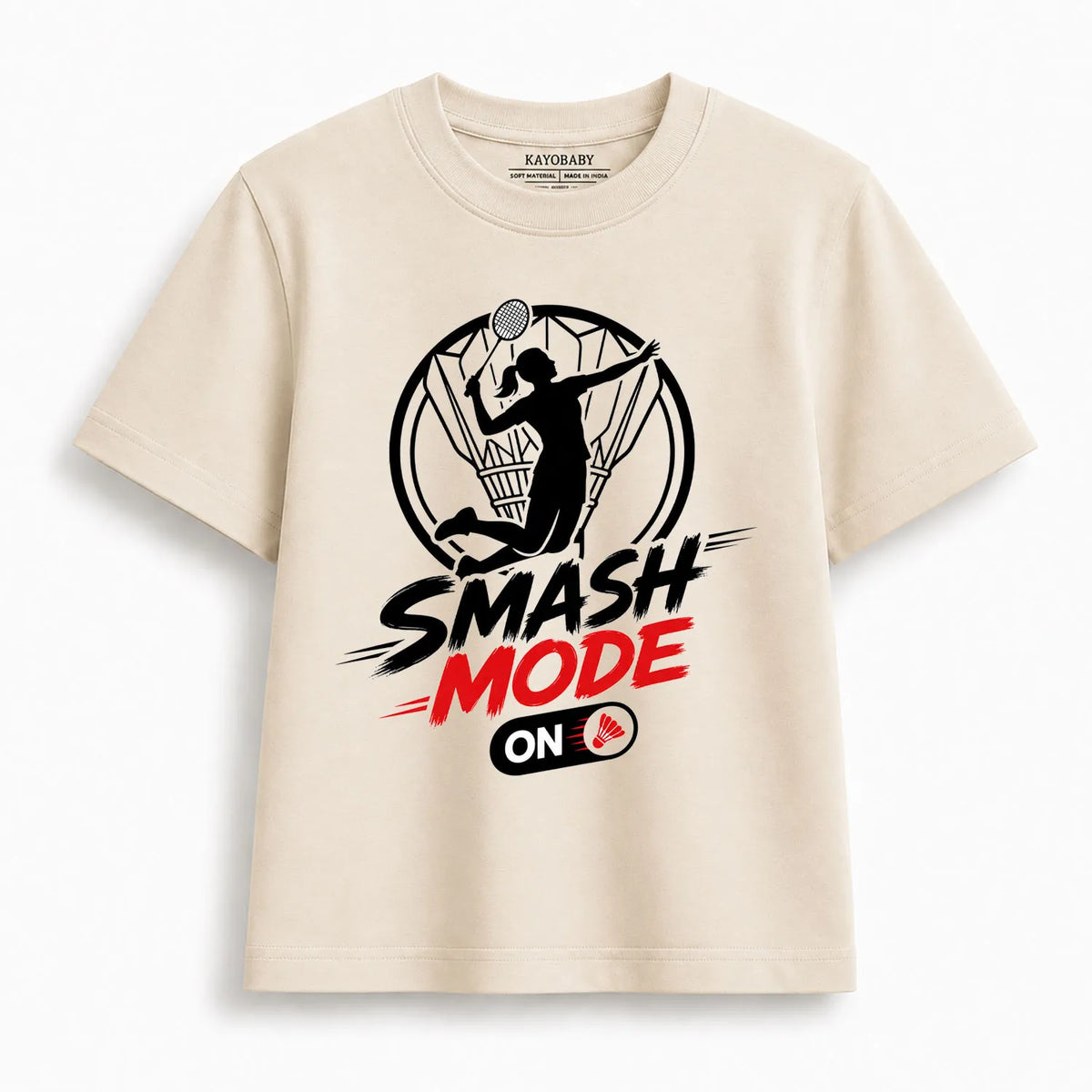 Smash Mode ON Kids Badminton T-Shirt | Sports Graphic Tee for Boys & Girls