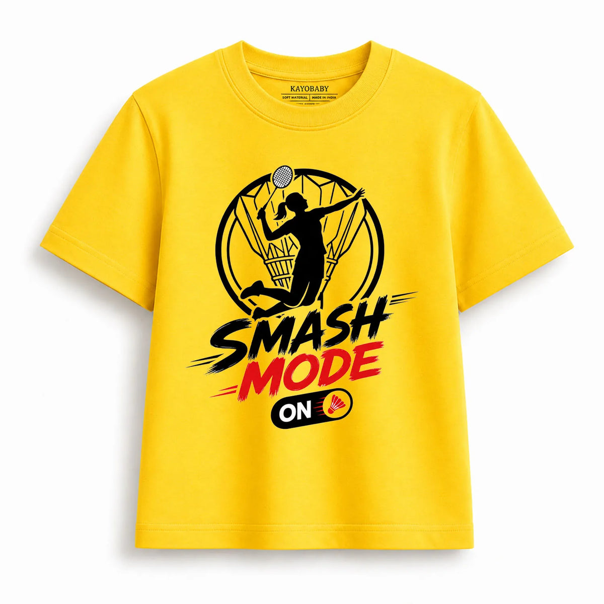 Smash Mode ON Kids Badminton T-Shirt | Sports Graphic Tee for Boys & Girls