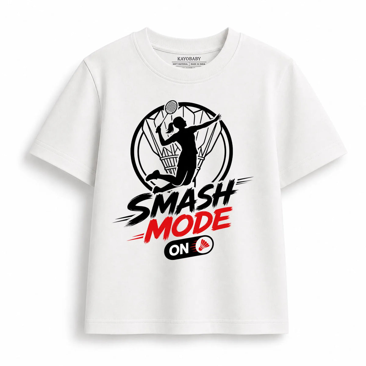 Smash Mode ON Kids Badminton T-Shirt | Sports Graphic Tee for Boys & Girls