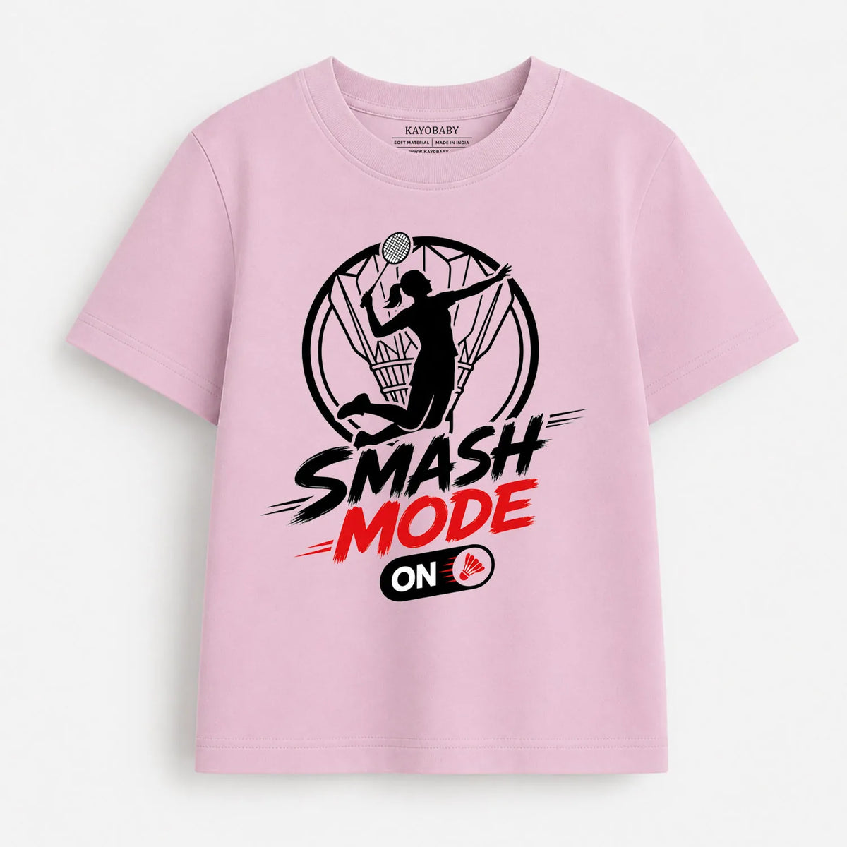 Smash Mode ON Kids Badminton T-Shirt | Sports Graphic Tee for Boys & Girls