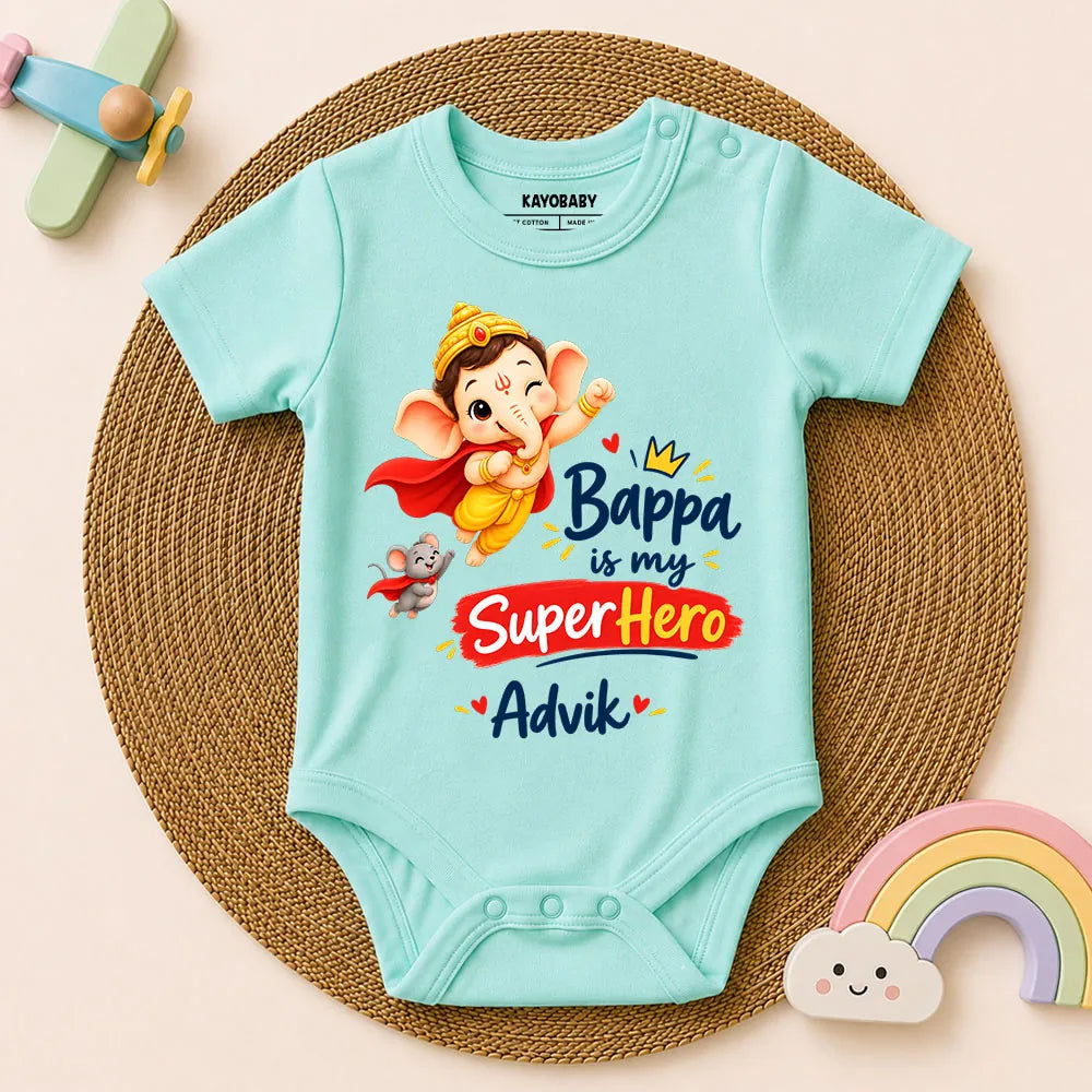 Bappa Is My Superhero-2 Personalized Baby Romper