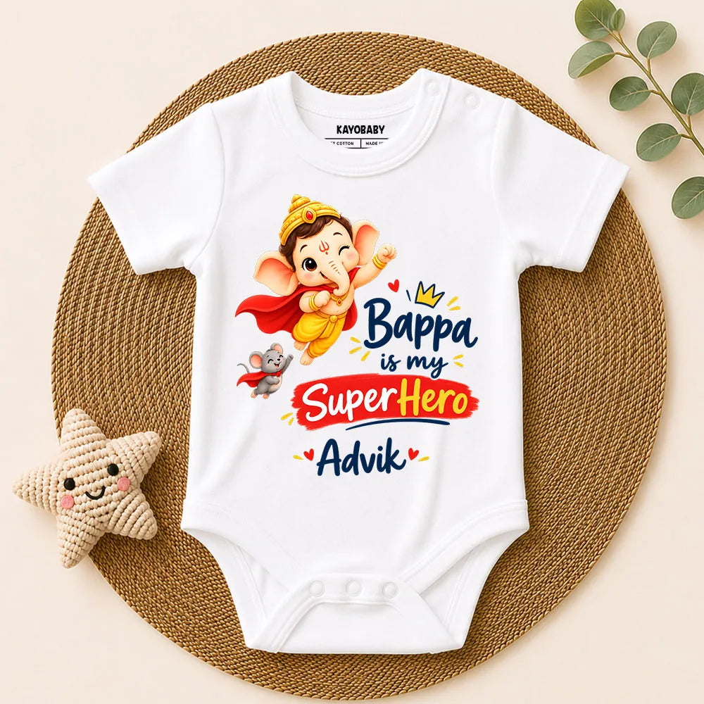 Bappa Is My Superhero-2 Personalized Baby Romper