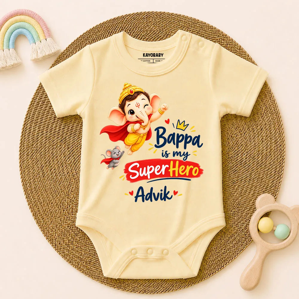 Bappa Is My Superhero-2 Personalized Baby Romper