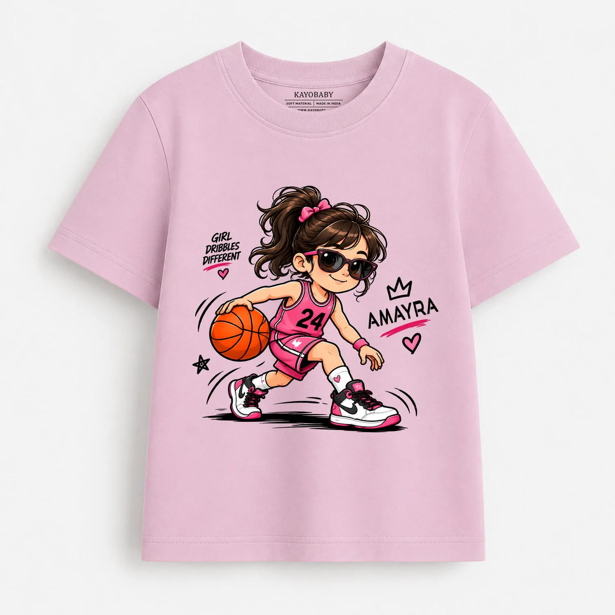 Personalized Basketball Girl T-Shirt for Kids | Custom Name Basketball Tee