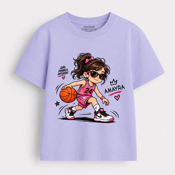 Personalized Basketball Girl T-Shirt for Kids | Custom Name Basketball Tee