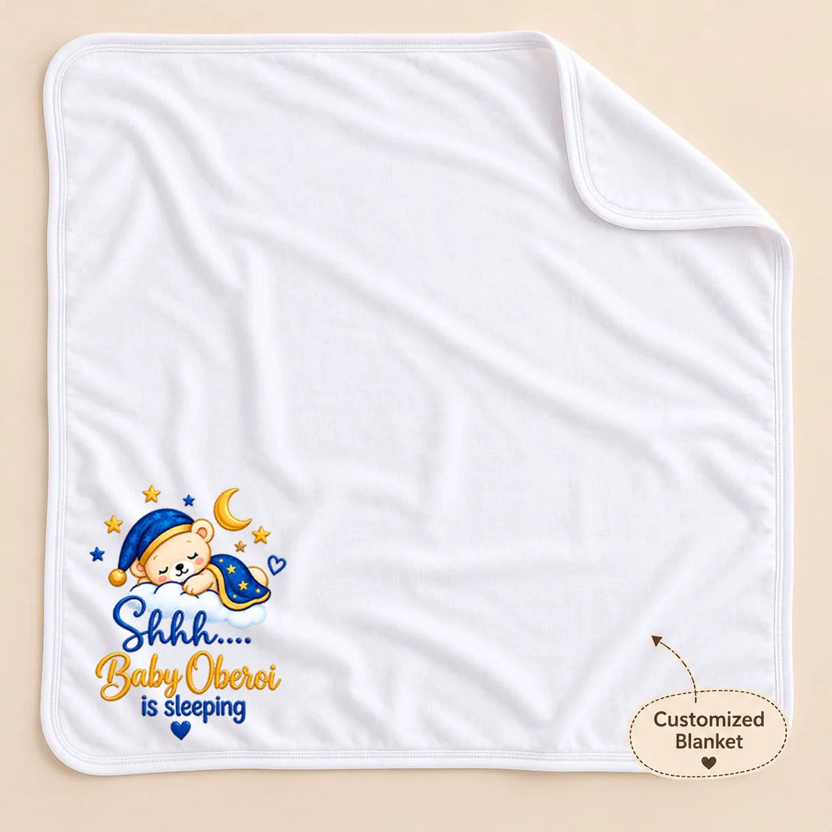 Personalized Baby Surname Newborn Gift Set with Sleeping Bear Swaddle