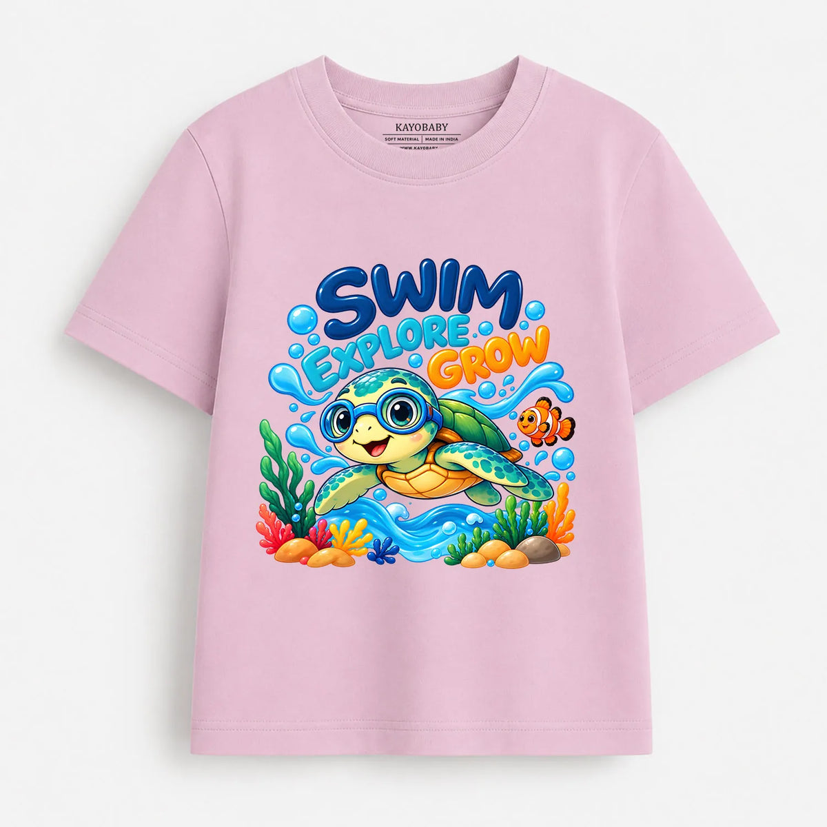 Swim Explore Grow Kids T-Shirt | Cute Sea Turtle Graphic Tee