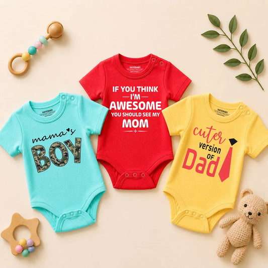 Mama’s Boy & Cuter Version of Dad Baby Romper Combo Set (Pack of 3)