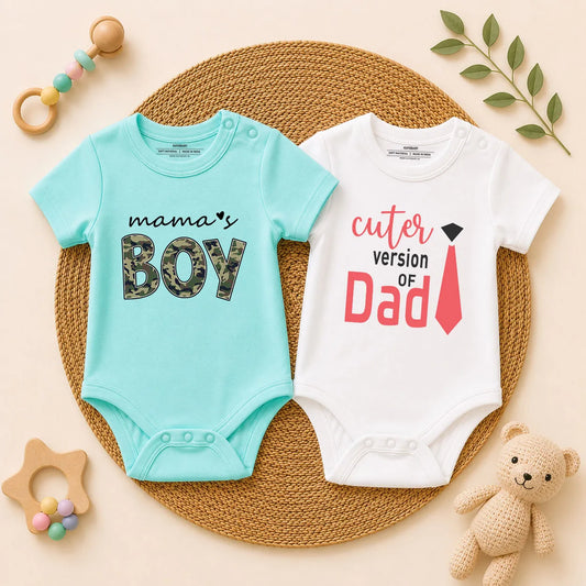 Mama’s Boy & Cuter Version of Dad Baby Romper Combo Set