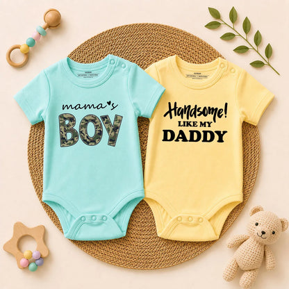 Mama’s Boy & Handsome Like My Daddy Baby Romper Combo Set
