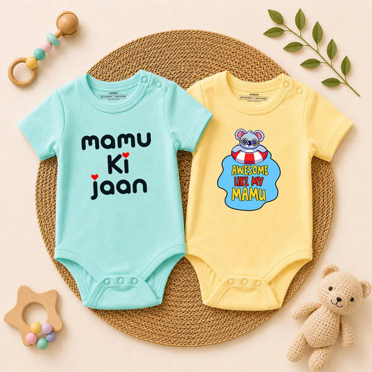 Mamu Ki Jaan & Awesome Like My Mamu Baby Romper Combo Set