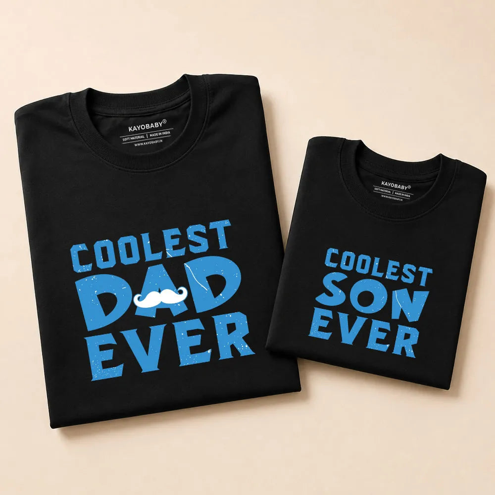 Coolest Dad Ever Coolest Son Ever matching t-shirt set black KayoBaby India