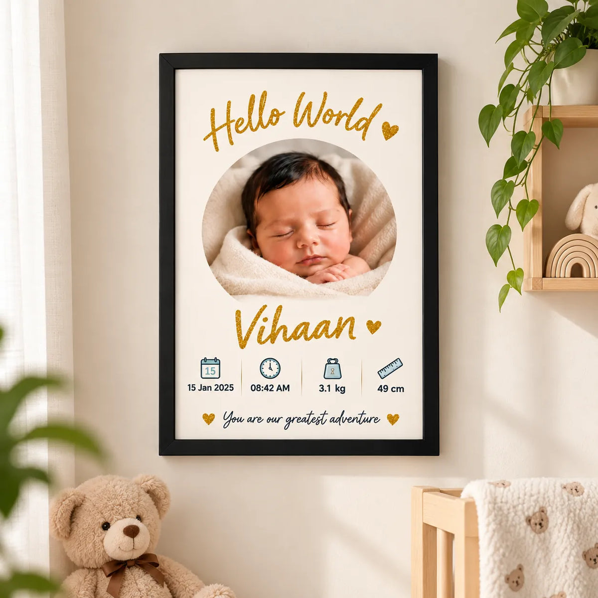 Personalised Baby Boy “Hello World” Frame | Newborn Keepsake | KayoBaby