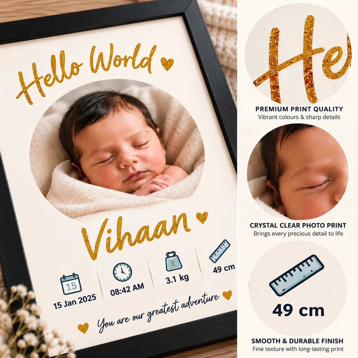 Personalised Baby Boy “Hello World” Frame | Newborn Keepsake | KayoBaby