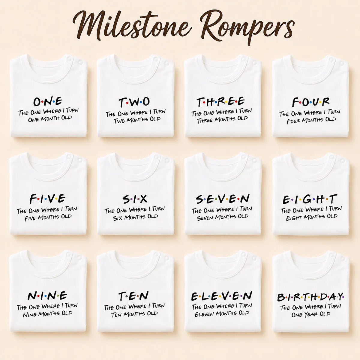 12-Piece Baby Milestone Romper Set(1 Months to 1 Year)