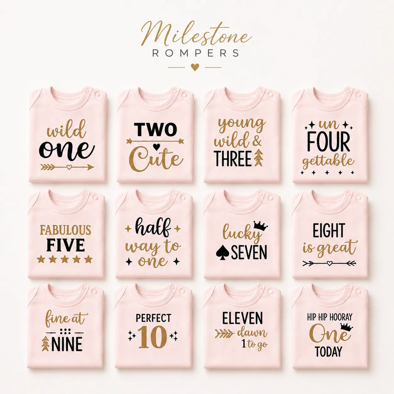12 Month Baby Milestone Rompers Set